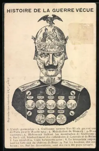 AK Histoire de la Guerre Vécue, Portrait Kaiser Wilhelm II., Metamorphose