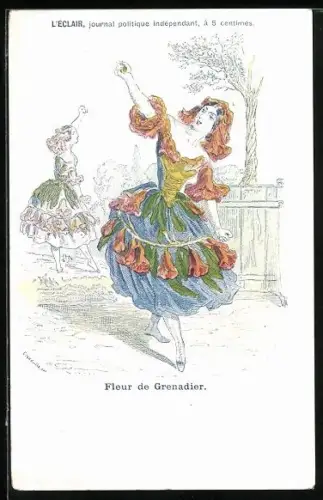 Künstler-AK sign. Grandville: Fleur de Grenadier, L`Eclair, journal politique, Metamorphose