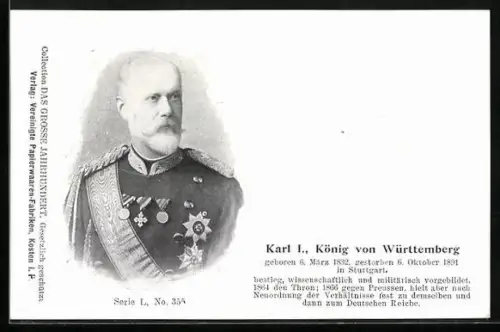 AK Karl I., König von Württemberg, Serie L, Nr. 355