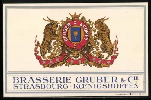 Künstler-AK Strassbourg, Brasserie Gruber & Cie, Brauerei-Werbung