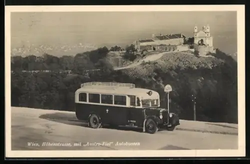 AK Wien, Höhenstrasse mit Austro-Fiat Autobus