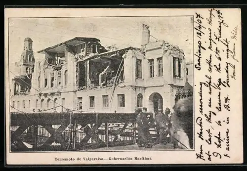 AK Zerstörtes Haus nach einem Erdbeben, Terremoto de Valparaiso, Gobernacion Maritima