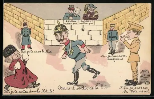 Künstler-AK Wilhelm II im Kampf mit Nikolaus II von Russland, Propaganda Entente