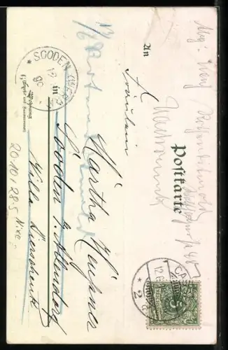 AK Pfingst-Märchen, Zwerg mit Akkordion, Nixe, Reh und Hase am Froschteich