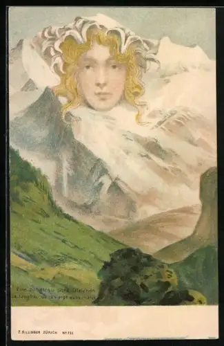 Lithographie Killinger Nr. 111: Eine Jungfrau ohne Gleichen, Berg mit Gesicht / Berggesichter