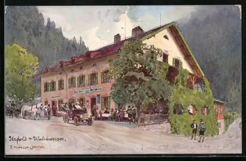 Künstler-AK Edward Harrison Compton: Urfeld, Hotel Post und Jäger am See