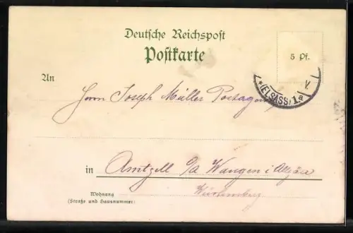 Lithographie Strassburg, Centralbahnhof, Münster-Nordseite, Teilansicht, Neujahrsgruss