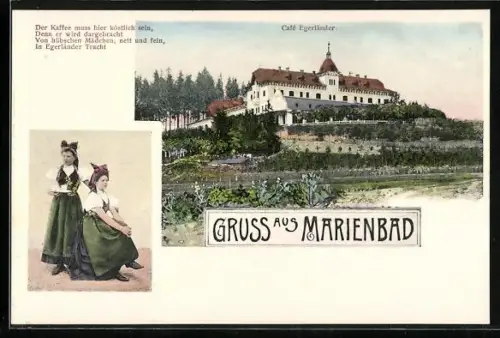 AK Marienbad, Cafe Egerländer, Egerländerinnen in Tracht