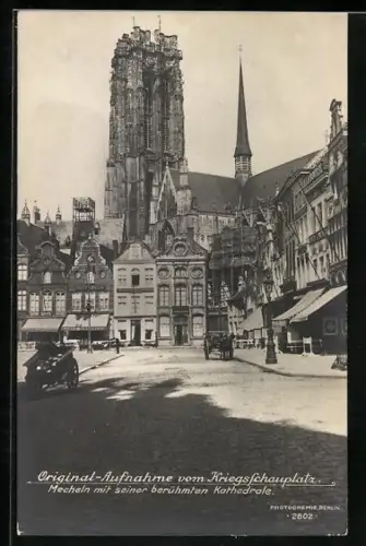 AK Mecheln, Strassenpartie mit Kathedrale