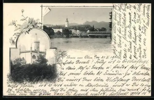 AK Olten /SO, Sälischlössli, Ortsansicht, Passepartout mit Astern