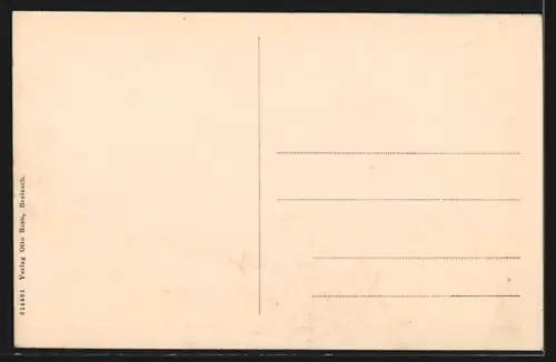 AK Breisach, Pontonbrücke über den Fluss mit Kirche im Hintergrund