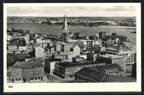 AK Kiel, Stadtansicht aus der Vogelschau mit Kirche