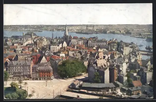 AK Kiel, Stadtansicht vom Rathausturm aus