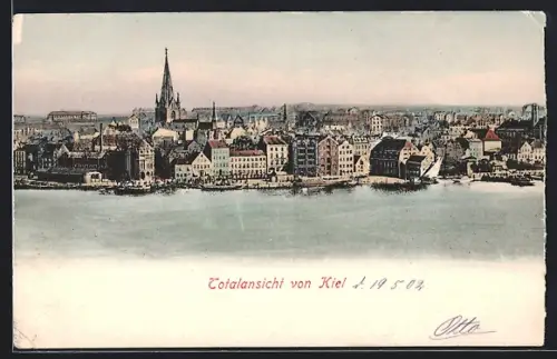 AK Kiel, Totalansicht mit Kirche vom Wasser aus