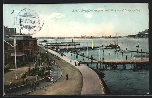 AK Kiel, Strandpromenade mit Blick auf den Kriegshafen