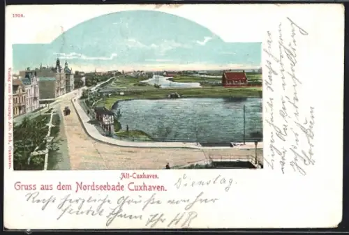 AK Cuxhaven, Ortsansicht aus der Vogelschau