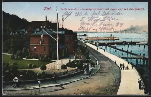 AK Kiel, Strandpromenade mit Blick auf den Kriegshafen