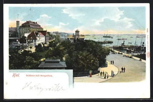 AK Kiel, Schloss mit Seegarten, Dampfer
