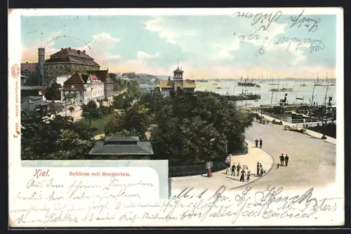 AK Kiel, Schloss mit Seegarten, Dampfer