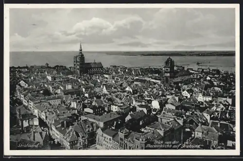 AK Stralsund, Blick von der Marienkirche zum Meer