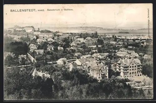 AK Ballenstedt /Harz, Blick auf Sanatorium und Schloss