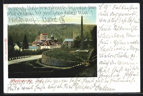 AK Mägdesprung i. Harz, Ortspartie mit Wald