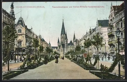 AK Berlin-Charlottenburg, Tauenzienstrasse und Kaiser Wilhelm-Gedächtniskirche