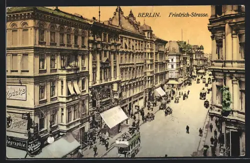 AK Berlin, Friedrichstrasse Ecke Jägerstrasse mit Passanten, Strassenbahn