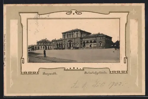 AK Bayreuth, Bahnhof mit Vorplatz