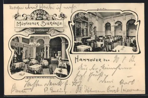 AK Hannover, Gasthaus Münchener Bierhalle, Speisesaal