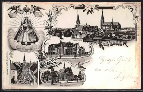 Lithographie Kevelaer, Kapellenplatz, Marien-Hospital