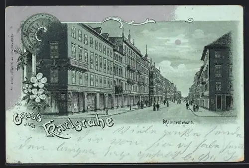 Mondschein-Lithographie Karlsruhe, Blick in die Kaiserstrasse
