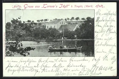 AK Teupitz /Mark, Gasthaus Tornows Idyll vom See aus gesehen