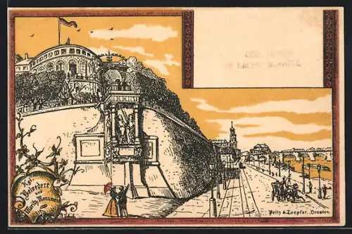 Künstler-AK Dresden, Königl. Belvedere und Moritz-Monument