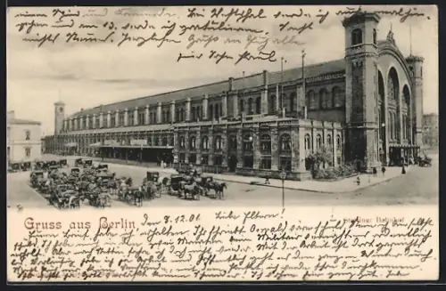 AK Berlin, Stettiner Bahnhof mit Pferdedroschken an der Invalidenstrasse