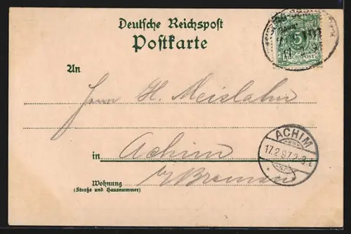 Lithographie Syke, Blick in die Langestrasse, Strassenpartie am Mühlendamm, Im Brill