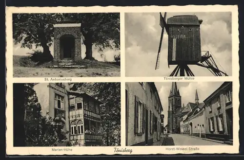 AK Tönisberg, Strasse, Gasthaus Marien-Höhe, St. Antniusberg, Tönisberger Mühle
