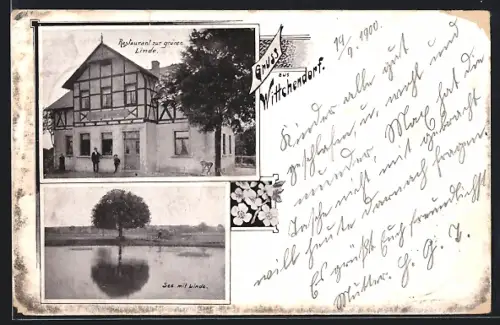 AK Wittchendorf, Restaurant zur grünen Linde, See mit Linde