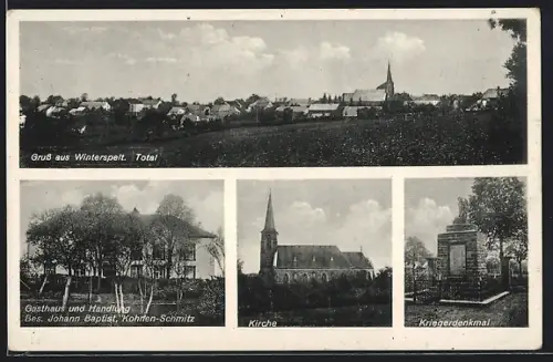 AK Winterspelt, Gasthaus von Johann Baptist, Kriegerdenkmal, Kirche, Totalansicht