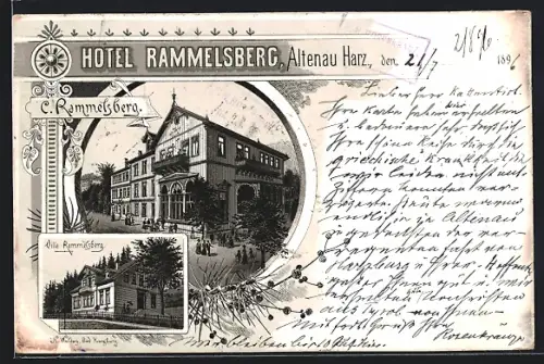 Lithographie Altenau / Harz, Hotel Rammelsberg, Villa Rammelsberg