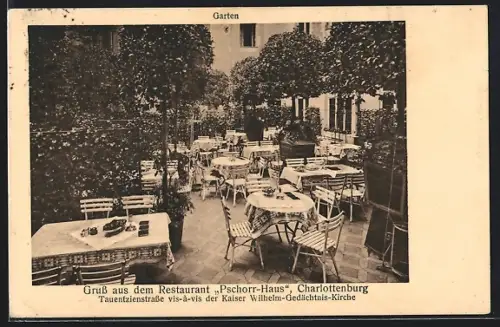AK Charlottenburg, Restaurant Pschorr-Haus, Tauentzienstrasse gegenüber Kaiser Wilhelm-Gedächtnis-Kirche, Gartenansicht