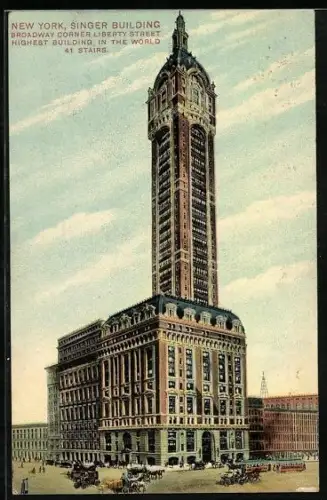 AK New York City, NY, Singer Building, Broadway Corner Liberty Street
