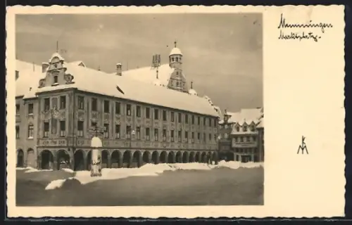 AK Memmingen, Blick auf den verschneiten Marktplatz