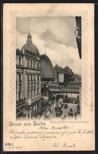AK Berlin, Blick zum Bahnhof Friedrichstrasse