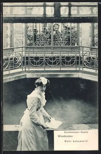 AK Wiesbaden, Kochbrunnen-Quelle, Wohl bekomm`s!