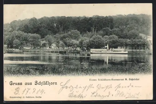 AK Berlin-Grunewald, Erstes Schildhorn-Restaurant A. Schröder