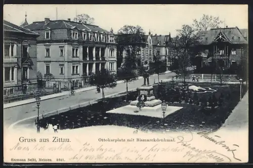AK Zittau, Ottokarplatz mit Bismarckdenkmal