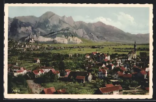 AK Mels, Gesamtansicht mit Berglandschaft