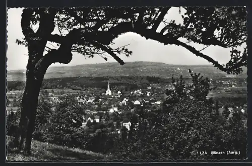 AK Bünzen /Aarg., Ortsansicht mit Baum im Vordergrund