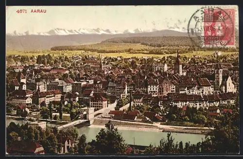 AK Aarau, Gesamtansicht mit Fluss und Bergkulisse